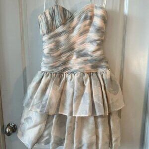 VTG SILKS by St.Gillian 100%Silk Ruched Front Pink&Gray Sweetheart Ruffle Dress